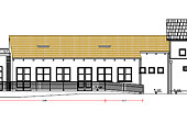 Progetto esecutivo di un ampliamento edificio esistente ad uso didattico (mensa scolastica) eseguito con tecnologia prefabbricata in legno, costruito in  bioedilizia; edificio pubblico in classe casa clima A